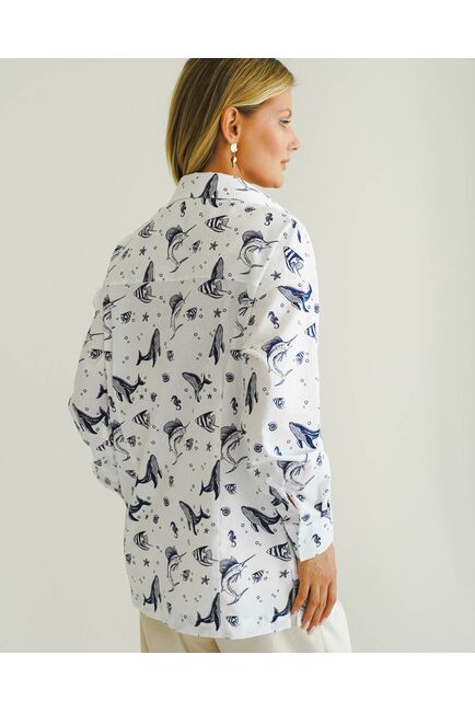 Женская рубашка с универсальным манжетом морской принт - 8548 от byME 