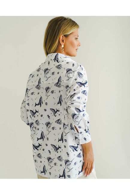 Женская рубашка с универсальным манжетом морской принт - 8548 от byME 