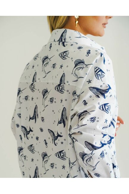 Женская рубашка с универсальным манжетом морской принт - 8548 от byME 