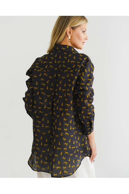 Женская рубашка из крапивы принт золотые леопарды на черном фоне- 8553 от byME 