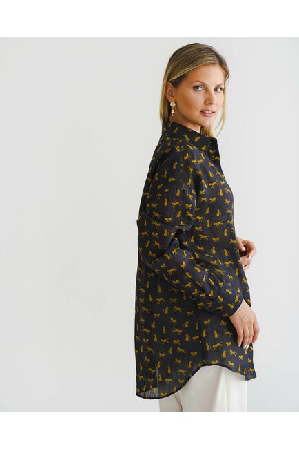 Женская рубашка из крапивы принт золотые леопарды на черном фоне- 8553 от byME 