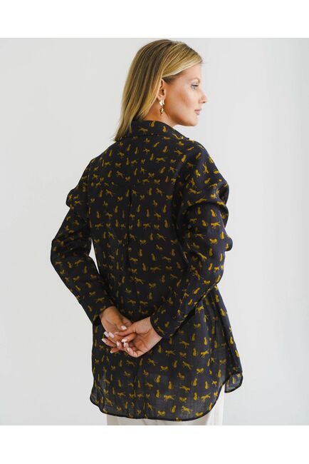 Женская рубашка из крапивы принт золотые леопарды на черном фоне- 8553 от byME 