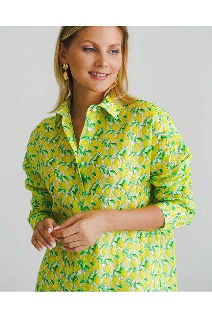 Женская рубашка из крапивы принт лимоны -8556 от byME 