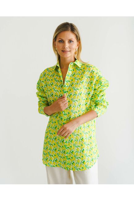 Женская рубашка из крапивы принт лимоны -8556 от byME 