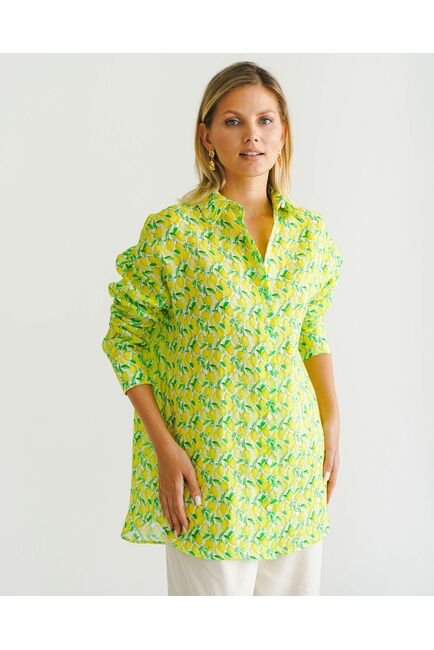 Женская рубашка из крапивы принт лимоны -8556 от byME 