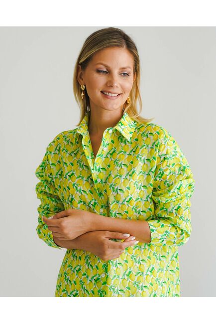 Женская рубашка из крапивы принт лимоны -8556 от byME 