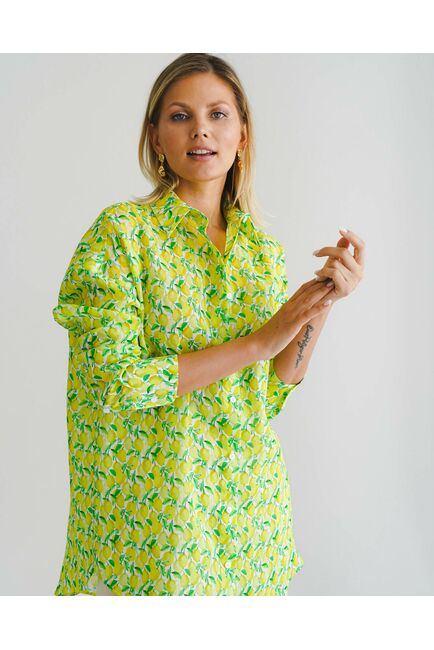 Женская рубашка из крапивы принт лимоны -8556 от byME 