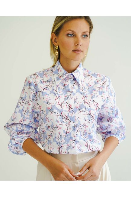 Женская рубашка из хлопка с рукавами фонариками - 8558 от byME 