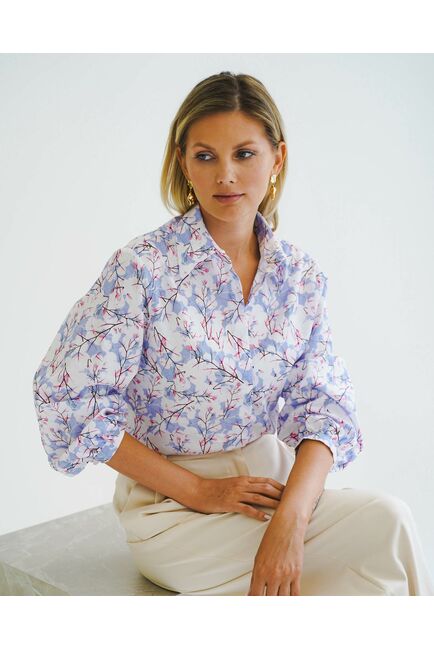 Женская рубашка из хлопка с рукавами фонариками - 8558 от byME 