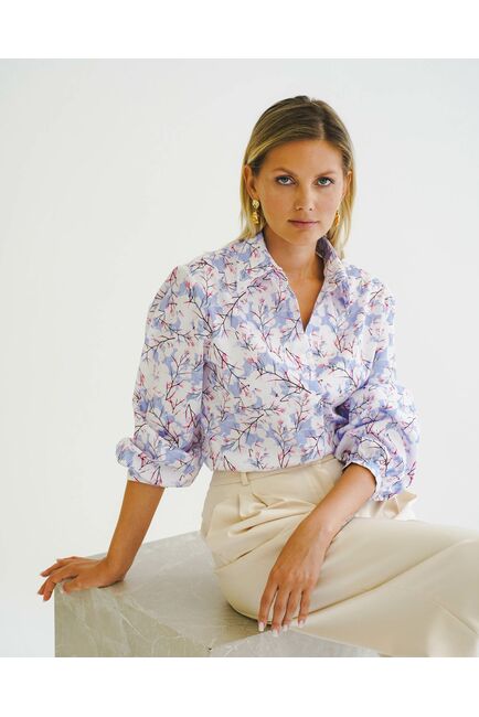 Женская рубашка из хлопка с рукавами фонариками - 8558 от byME 