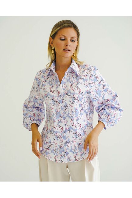 Женская рубашка из хлопка с рукавами фонариками - 8558 от byME 