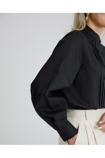 Женская рубашка черная воротник стойка с манишкой - 8565 от byME 