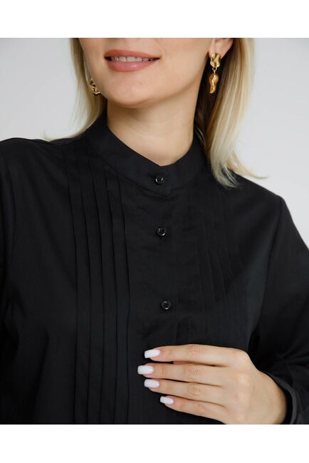 Женская рубашка черная воротник стойка с манишкой - 8565 от byME 