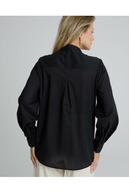 Женская рубашка черная воротник стойка с манишкой - 8565 от byME 