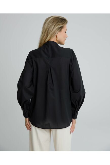 Женская рубашка черная воротник стойка с манишкой - 8565 от byME 