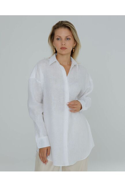 Женская рубашка льняная белая - 8567 от ByME 