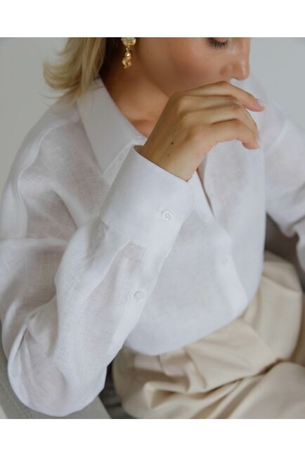 Женская рубашка льняная белая - 8567 от ByME 