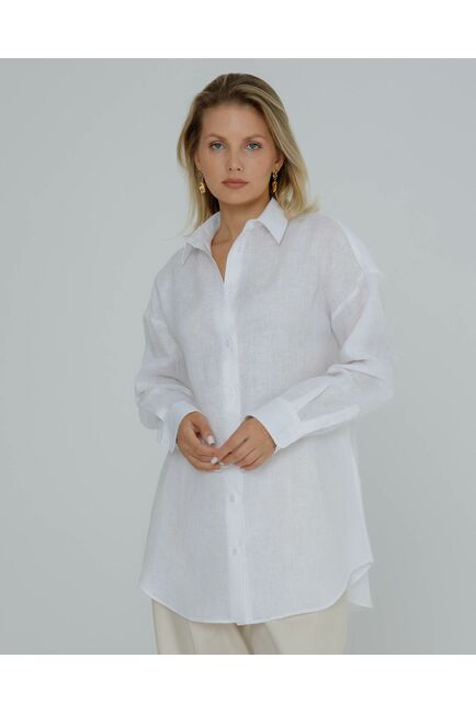 Женская рубашка льняная белая - 8567 от ByME 