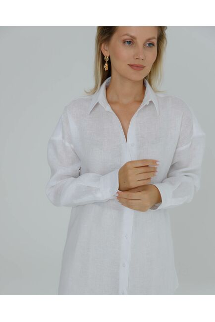 Женская рубашка льняная белая - 8567 от ByME 