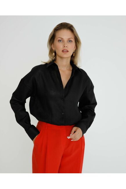 Женская рубашка льняная черная - 8568 от byME 