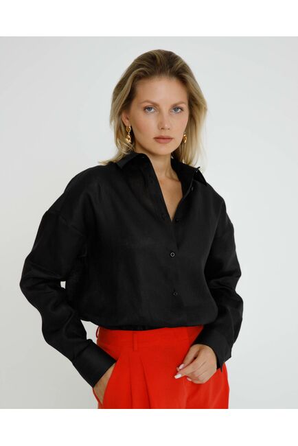 Женская рубашка льняная черная - 8568 от byME 