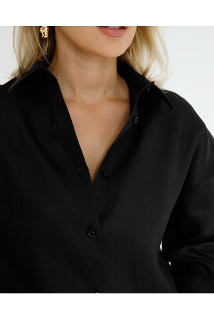 Женская рубашка льняная черная - 8568 от byME 