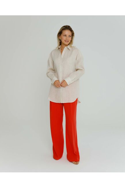 Женская рубашка изо льна бежевая - 8570 от byME 