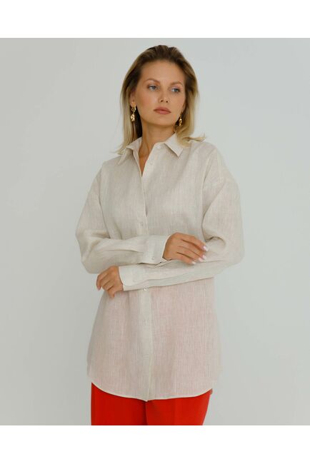 Женская рубашка изо льна бежевая - 8570 от byME 