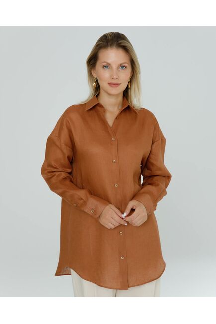 Женская рубашка изо льна коричневая - 8571 от ByME 