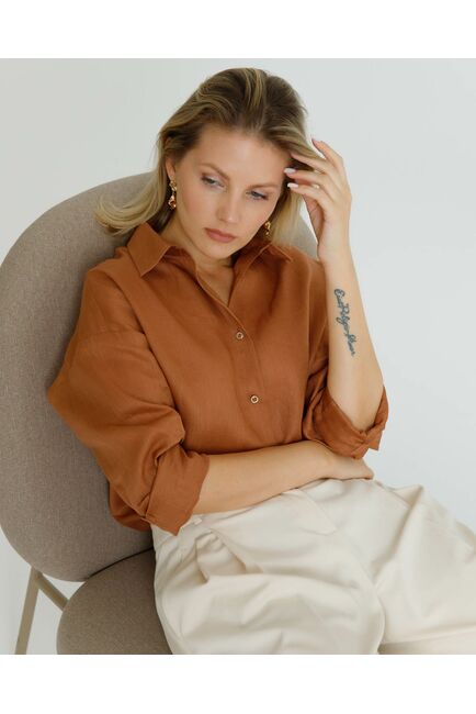 Женская рубашка изо льна коричневая - 8571 от ByME 