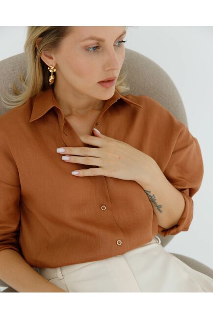 Женская рубашка изо льна коричневая - 8571 от ByME 