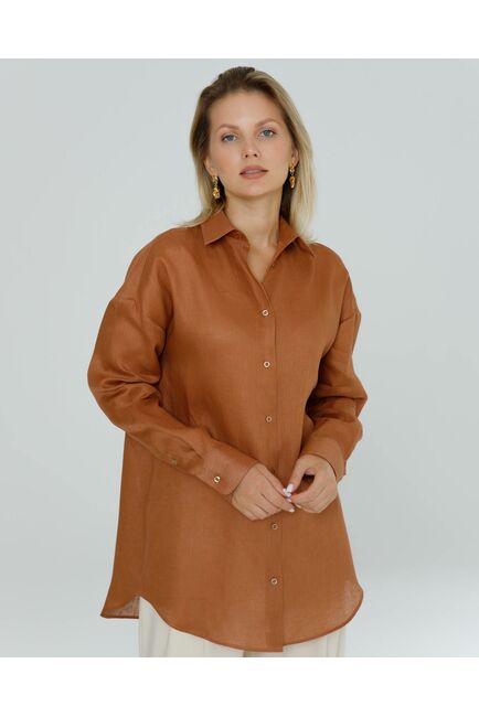 Женская рубашка изо льна коричневая - 8571 от ByME 