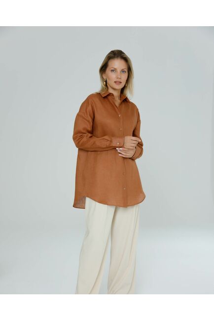 Женская рубашка изо льна коричневая - 8571 от ByME 