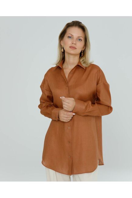 Женская рубашка изо льна коричневая - 8571 от ByME 