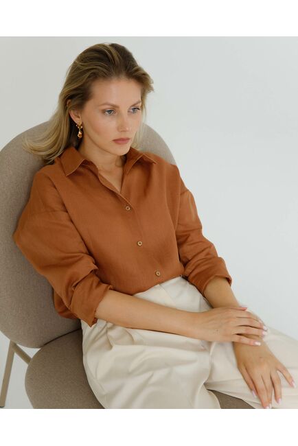 Женская рубашка изо льна коричневая - 8571 от ByME 