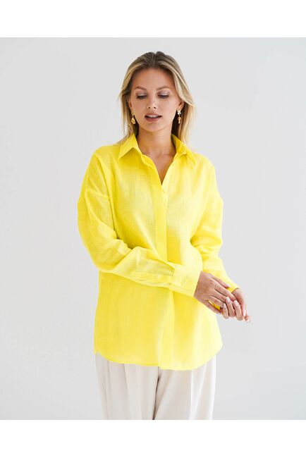 Женская рубашка изо льна оверсайз желтая - 8575 от byME 