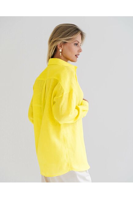 Женская рубашка изо льна оверсайз желтая - 8575 от byME 