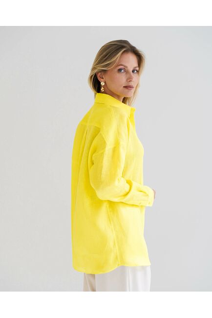 Женская рубашка изо льна оверсайз желтая - 8575 от byME 