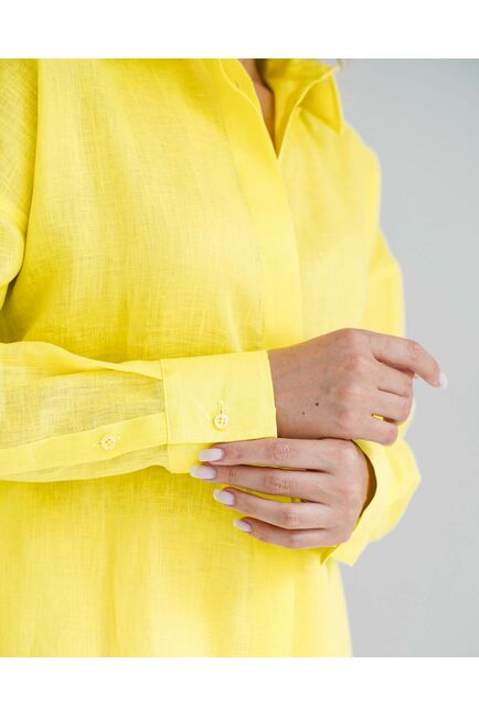 Женская рубашка изо льна оверсайз желтая - 8575 от byME 