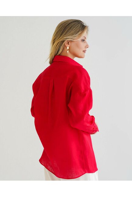 Женская рубашка изо льна оверсайз красная- 8576 от byME 