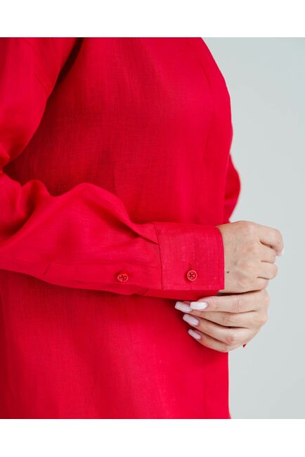 Женская рубашка изо льна оверсайз красная- 8576 от byME 