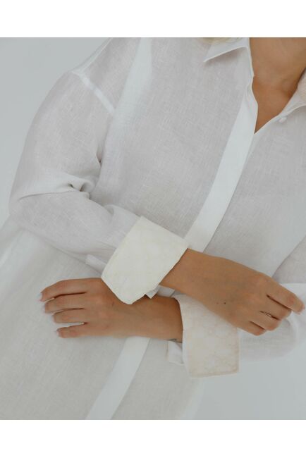 Женская рубашка в оверсайз льняная белая - 8577 от byME 