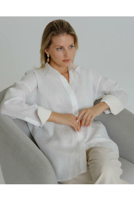 Женская рубашка в оверсайз льняная белая - 8577 от byME 