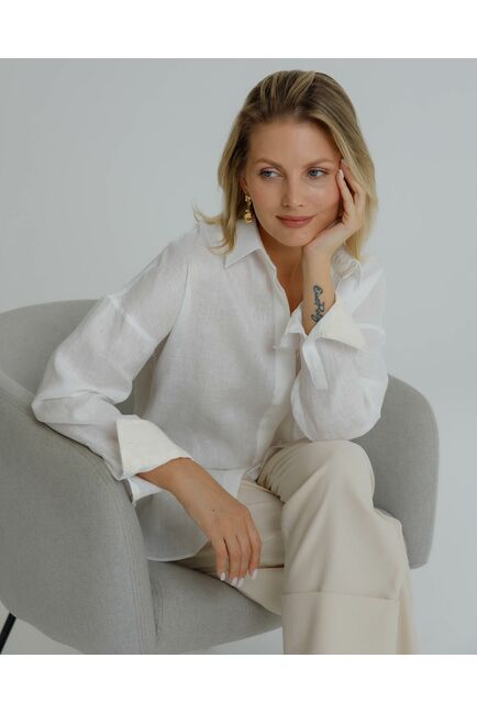 Женская рубашка в оверсайз льняная белая - 8577 от byME 