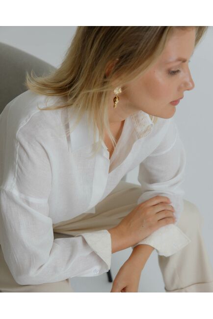 Женская рубашка в оверсайз льняная белая - 8577 от byME 