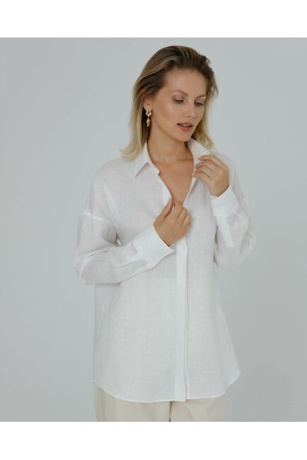 Женская рубашка в оверсайз льняная белая - 8577 от byME 