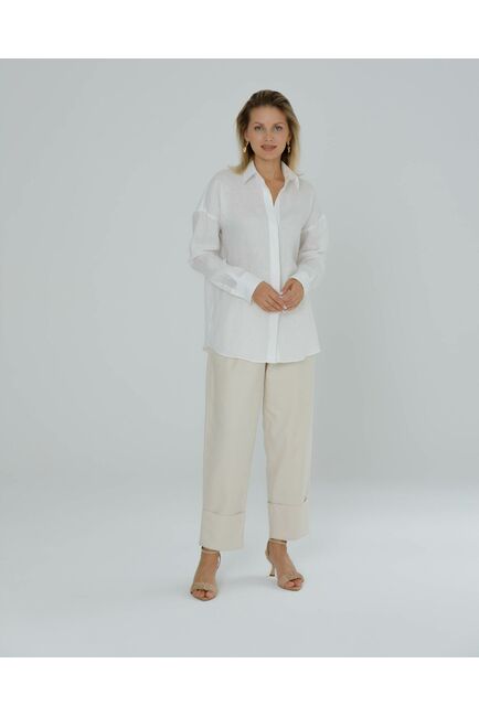 Женская рубашка в оверсайз льняная белая - 8577 от byME 