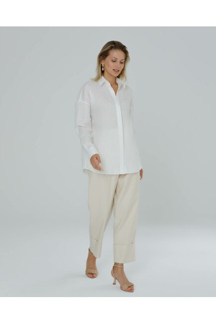 Женская рубашка в оверсайз льняная белая - 8577 от byME 