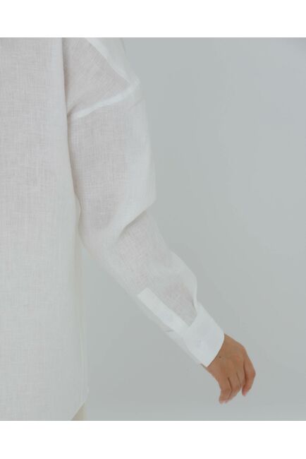 Женская рубашка в оверсайз льняная белая - 8577 от byME 