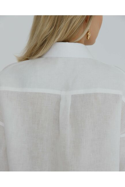 Женская рубашка в оверсайз льняная белая - 8577 от byME 